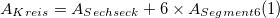 A_{Kreis}=A_{Sechseck}+6\times A_{Segment 6} (1)